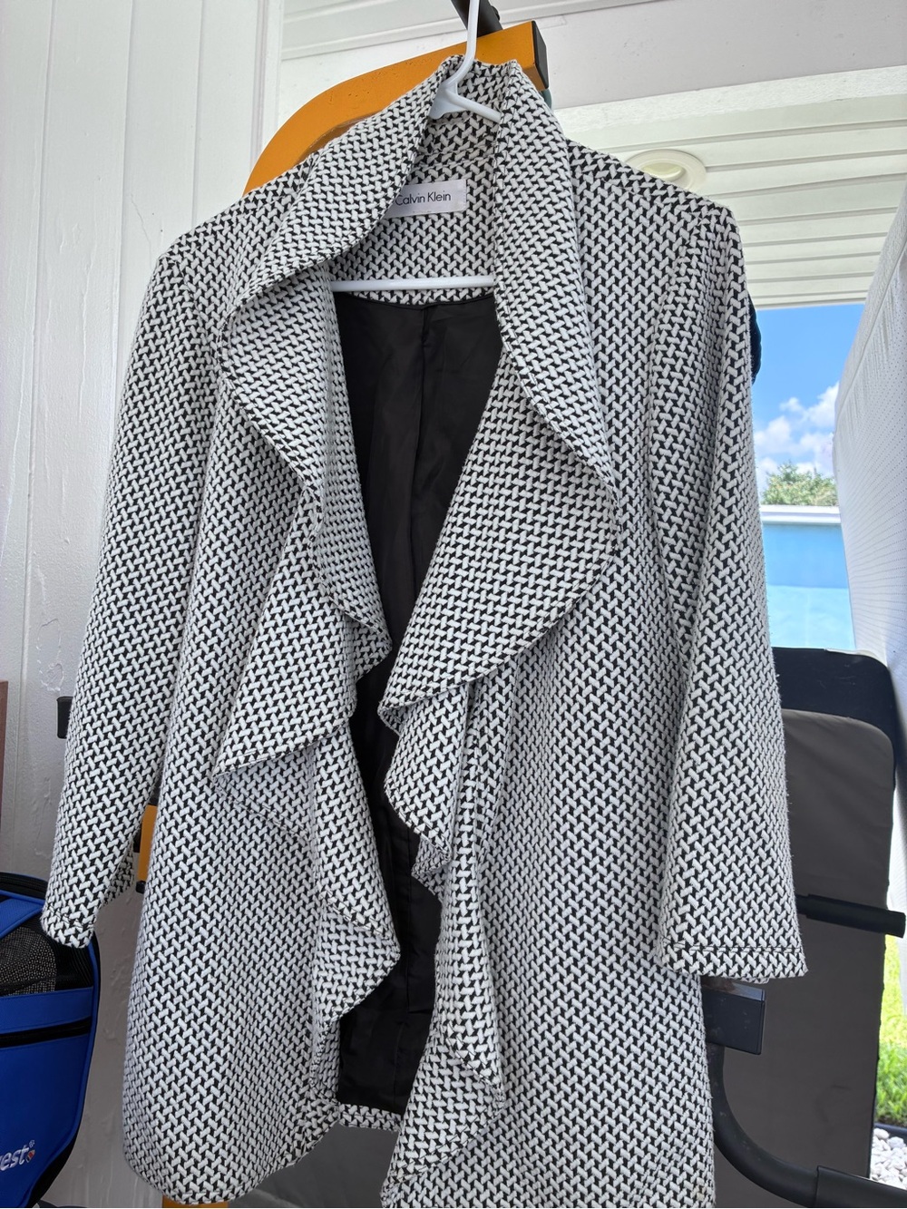 Calvin Klein Black & White Textured Open-Front Blazer Coat